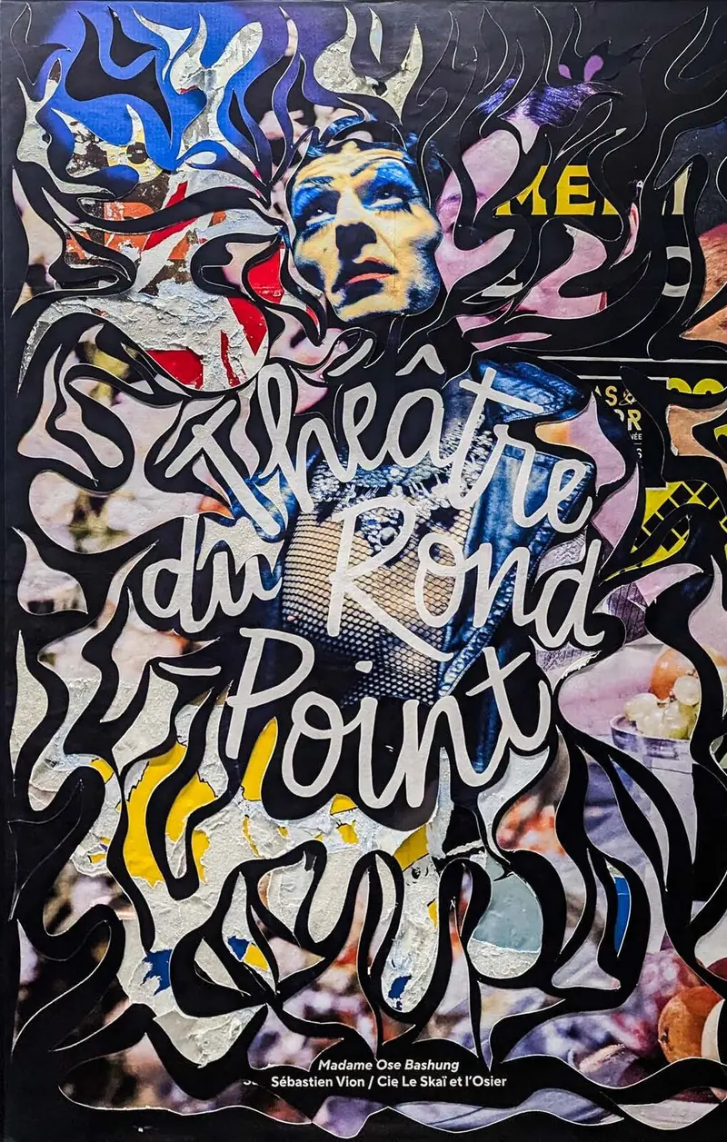 Street art collage over a theatre poster. Photo by Iheb Fehri